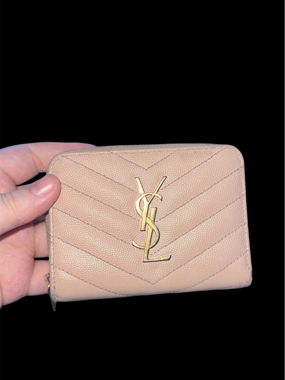 Saint Laurent Blush Quilted Zip Wallet with Gold YSL Emblem